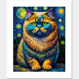 The Persian Cat in starry night Posters and Art